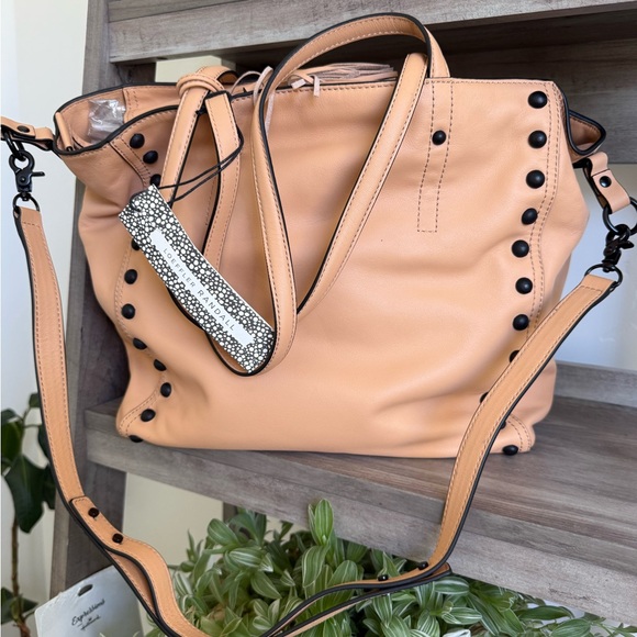 Loeffler Randall Handbags - Women's Loeffler Randall Pebbled Leather Stud-Accent Tote Bag - Peach